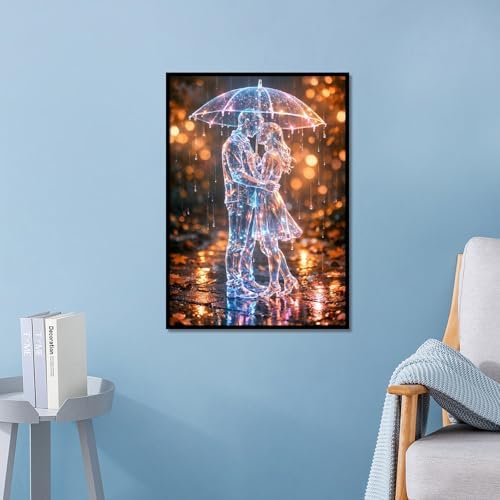 MVVMTOP Diamond Painting Kit for Adults 5D DIY Romantic Rainy Couple Full Drill Round Diamond Art Crystal Rhinestone Embroidery Painting Home Wall Decor Gift for Beginners