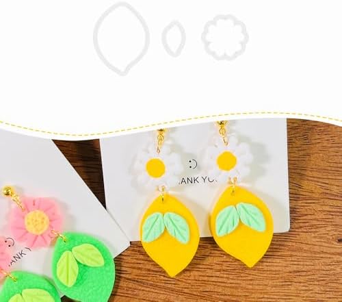 Xaekicr Lemon Flower Polymer Clay Cutters – 3 Pcs Clay Earring Cutters Set – Clay Tools for Polymer Clay Jewelry Making – DIY Summer Earring Cutter Kit for Crafts and Accessories