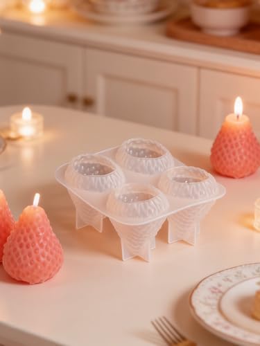 4 Cavity Strawberry Silicone Mold – 2 Pieces Big Strawberry Silicone Fruit Mold for Chocolate, Fondant, Candle, Resin & Cake Decor, 3D DIY Baking Tool for Parties & Gifts (Big Strawberries)