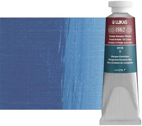 Lukas 1862 Professional German Oil Paint, Manganese Cerulean Blue 37 mL - w/Beeswax & Non-Yellowing Sunflower Oil, Short Drying Time, Smooth, Outstanding Lightfastness