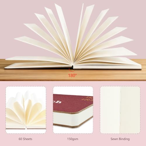 Hardcover Pocket Sketchbook, 3.5" x 5.4" Mini Small Travel Drawing Journal, 92lb/150gsm Heavyweight Paper, 120 Pages Blank Sketch Book for Adults Artists Mixed Media, Ideal Gift,Wine Red