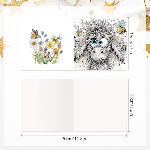 6 Pcs 30x15cm 5D Diamond Painting Greeting Cards Kits, Handmade Festival Greeting Cards with Envelopes DIY Diamond Art Crafts Birthday Cards Sparkling Designs for Birthdays Christmas Holiday (Donkey)