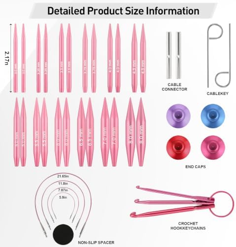 Hzkokon 2.17 Inch Short Interchangeable Knitting Needles (Pink)
