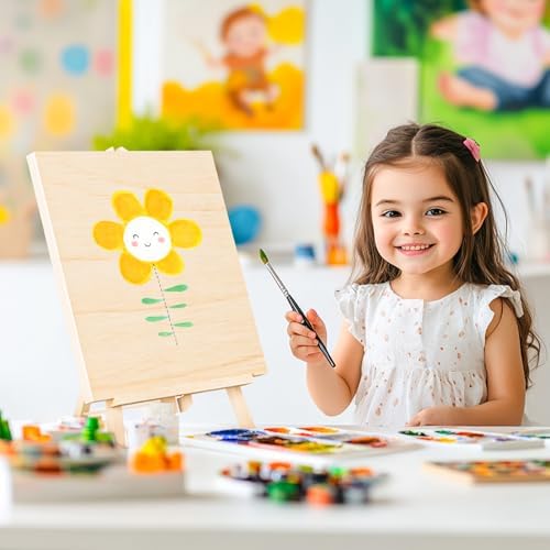 Wooden Canvas Panels with Easel Set – Complete Art Supplies for Artists, Includes 16x9 Easel, 12x12 Wooden Canvas Panels for DIY Crafts-Spring Family Fun