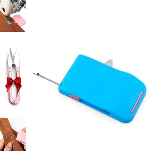 Sewing Seam Guide & Ripper–Multi-Functional Tool, Easy Seam Allowance & Stitch Removal, Magnetic Sewing Machine Sleeve Tool with Needle Threader, Dual-Scale Hemmer Guide Foot for Line (Blue)