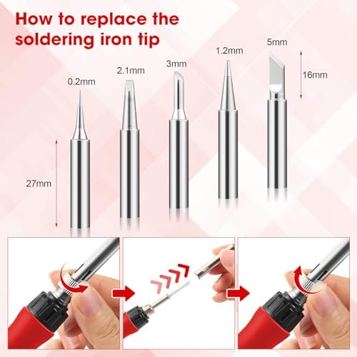 Soldering Iron Kit, 100W LED Digital Solder Gun kits with Ceramic Heater, Adjustable Temperature Welding Tools with Tips, Wick Braid, Stand, Solders Wire, Sponge, Flux Paste, Red