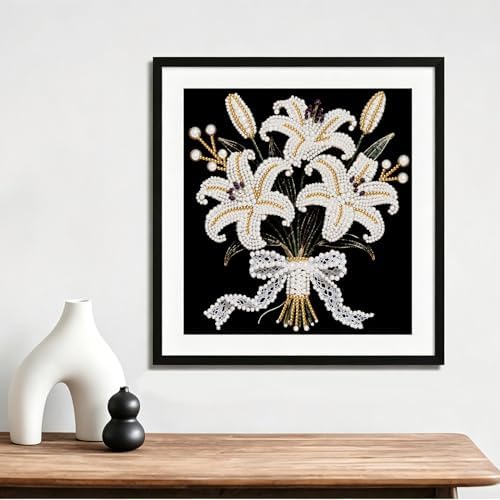 DIYBEADDOT Lily Pearl Painting Kits for Adults,5D Diamond Art Pearl Painting Kits for Beginner,DIY Crystal Rhinestones Diamond Painting for Home Wall Decoration 11.8 X 11.8 inch