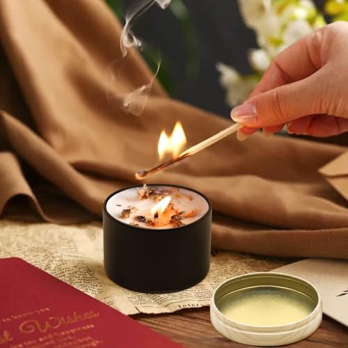 24-Pack 8oz Candle Tins with Wood-Grain Printing Lids, Metal Candle Jars for Candle Making, Empty Containers Vessels Bulk for Small Business & Beginners DIY Storage -Wood Black