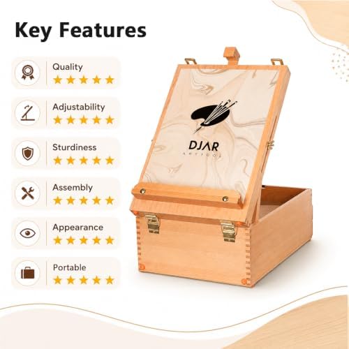 DJAR Adjustable Tabletop Sketchbox Easel for Painting, 3 Drawers Storage | Sturdy Beechwood Desktop Easel for Adults, Beginners and Artists, Portable Organizer for Painting, Sketching & Art supplies