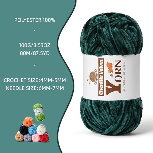 Chenille Crochet Army Green Yarn 4 Pack