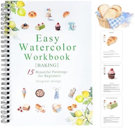Watercolor Workbooks Baking, 15 Beautiful Paintings for Water Color Book Adult, Watercolor Coloring Book for Beginners, Watercolor Workbook for Adults Teens (Without Palette, Baking)