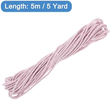 MECCANIXITY Twisted Cord Trim, 5 Yard 3mm 3-Ply Twine Braided Rope Shiny Thread String for Craft Gift Bag Curtain Christmas Decor, Pink - 5m