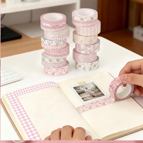Colarr 21 Rolls Watercolor Floral Washi Tape Set 6 Yard Spring Flower Decorative Masking Tape for Craft DIY Arts Scrapbook Journaling Supplies Gift Wrapping, 3 Sizes (Roses)