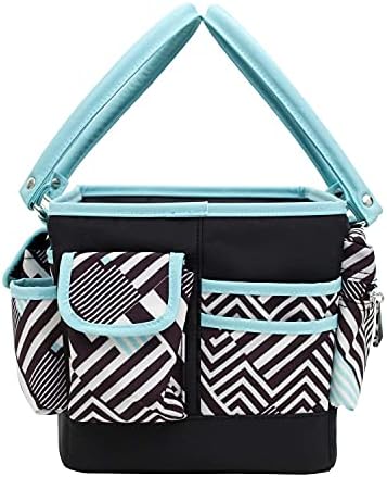 Everything Mary Teal Geometric Deluxe Store and Tote - Storage Organizer Bag for Crafts, Sewing, Paper, Art, Desk, Canvas, Supplies Storage Organization - Travel Art Box with Handle