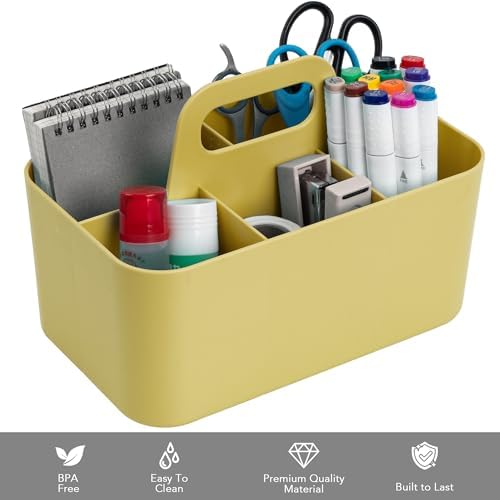 Tiawudi Multipurpose Caddy Organizer, Plastic Caddy with Handle, Stackable Desk Organizer for Stationery, Marker and Pencil, Office Supplies Organizer, Dorm Caddy
