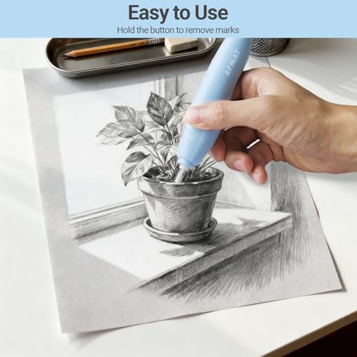 AFMAT Electric Eraser, with 140 Refills, Rechargeable Pencil Eraser for Artist, Electric Erasers for Drafting, Drawing, Painting, Sketching, Architectural Plans, Detailer Tool EE04(Light Blue)