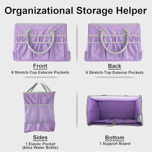 Cupohus Water-Resistant Art Organizer Tote Bag - Craft Storage Bag with Multiple Pockets and Handles for Artists, Kids, Students, and More – Lilac