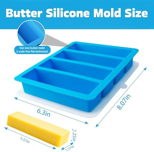 Sidosir 2 Pcs Butter Silicone Mold with Lid, Non-Stick Butter Mold Tray with Unscaled for Chocolate, Energy Bars, Cake, Ice, Butter Mold for Homemade Butter