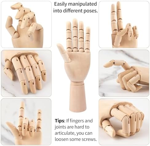 2-Pack 12" Drawing Hand Model,8" Artist Wooden Mannequin Figure Human People Dolls Manikin Supplies Stop Motion Figure Kit,Art Wooden Tools Posable Figure for Drawing,Painting,Sketching