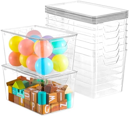 Freebat 6 Pack Clear Storage Bins with Lids, 7 Quart Pantry Organizer Bins