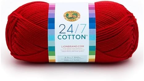 Lion Brand Yarn, 24/7 Cotton Yarn, Red, 1 Pack