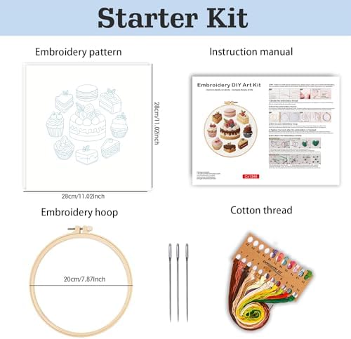 spicssa Embroidery Kit for Beginners, Hand Needlepoint Kits for Adults with Pre-Stamped Patterns, 7.8-Inch Hoop, Threads & Needles, Step by Step Instructions