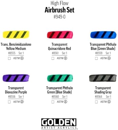 High Flow Acrylics by GOLDEN, High Flow Airbrush Set, 6 Colors, Professional Acrylic Paint