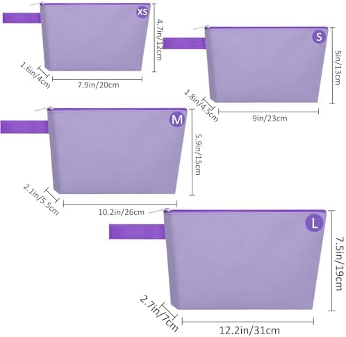 10 Pieces Cotton Canvas Makeup Bag with Bottom and Strap, Multi-Purpose Cosmetic Bag with Zipper Travel Toiletry Pouch, Blank DIY Craft Bag (Purple, L)