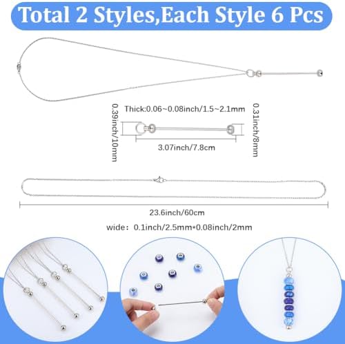 SUNNYCLUE 1 Box 6 Pack Beadable Necklace Blanks Bar Necklace Blanks Silver 60cm Long Stainless Steel Cable Chains with Beading Keychain Bars Kit for Jewelry Making Women Adults DIY Crafts Supplies