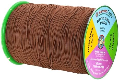 Mandala Crafts 0.6mm Brown Shirring Elastic Thread for Sewing, 546 Yards