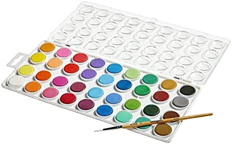 KINGART 511-36 W/Brush, Set of 36 Watercolor Paint Set, Assorted 36 Piece