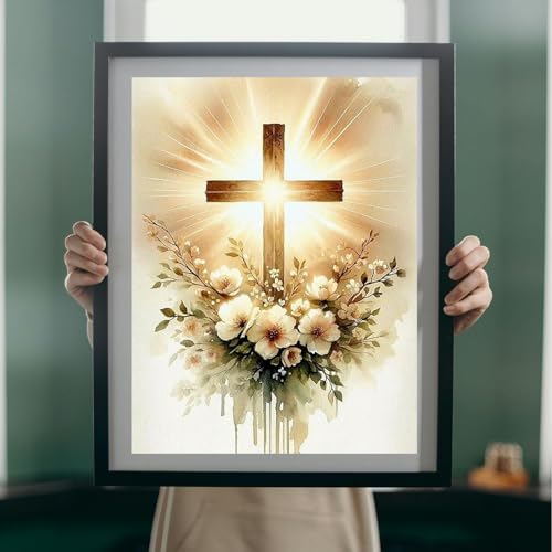 MBNTJHT Cross Paint by Numbers Kit for Adults Beginners,Easy Flowers and Christ Cross Paint by Number Kits on Canvas for Adults,DIY Acrylic Painting Art Kits for Home Wall Decor 16X20 Inch.