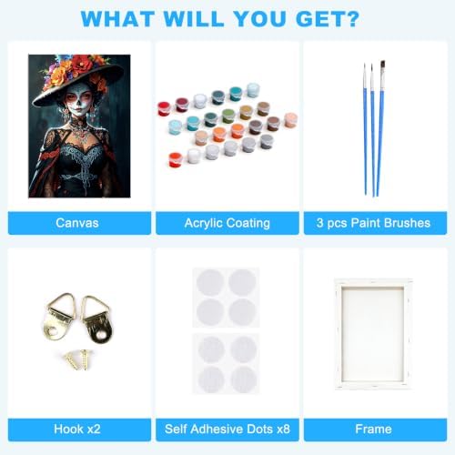 SENQAO Gothic Paint by Numbers Kit for Adults Beginner, Halloween Adult Paint by Number Kits on Canvas, DIY Acrylic Oil Easy Painting by Numbers for Home Wall Decor 8X12 inch (Gothic Lady)