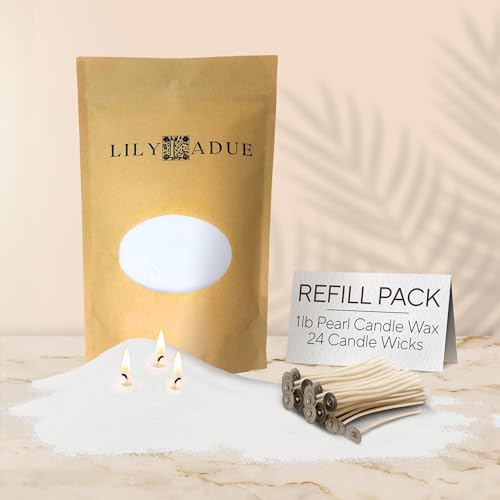 LILY LADUE Sand Candle Refill Kit - 1Lb/16Oz Pearled Candles Sand and Wicks (24) Without Holder, Unscented Aroma Beads, Reusable Powder Pearls Bulk Wax Pearls for Refillable Pearlized Pellet Set