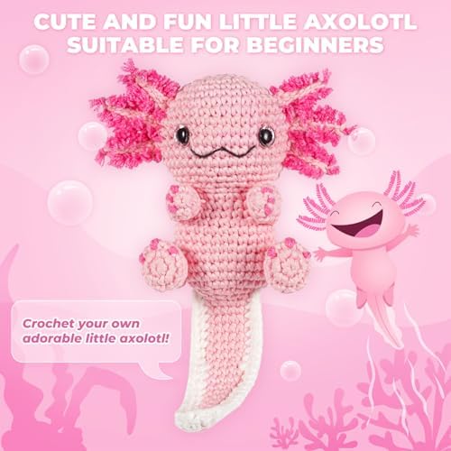 MOREJMTT Crochet Kit for Beginners, Learn to Crochet, Include Easy Knitting Soft Yarn, Step-by-Step Video Tutorial, Hook, Holiday Birthday Gift for Adults (Happy Axolotl)
