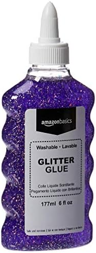 Amazon Basics Liquid Washable Glitter Glue for Making Slime, Art Crafts and School, Assorted Colors (Purple, Pink, Red, Blue), 6 oz Each, 4-Count
