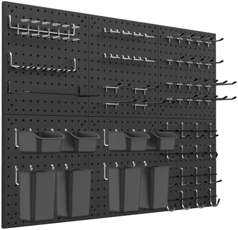 Peg Board Kit, Includes Pegboard and Accessories,with Hooks and Bins,Peg Board Wall Organizer for Office,Ornaments Display,Crafts Organization (129, Black)