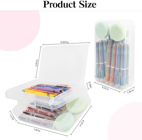 Pencil Case, Double Layer Large Capacity Plastic Pencil Box, Clear Crayon Box, Hard Pen Boxes with Snap-tight Lid, Storage Art Craft Box Marker Organizer for Kids Boys Offices School Supplies