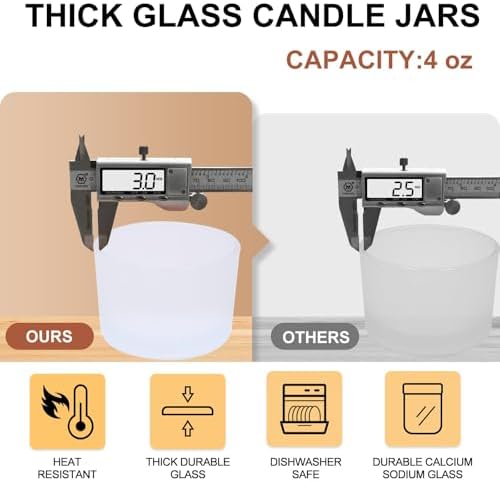 SHOWIN Thick Candle Jars for Making Candles 20 Pcs, 4 OZ Empty Jars with Wood Lids for Candle Making, Sample Container, Frosted White