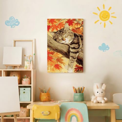 Spandrel Framed Paint by Numbers Cat Kit for Adult, Autumn Adult Paint by Number Kits on Canvas, DIY Acrylic Oil Easy Halloween Painting by Numbers Fall for Home Wall Decor, 8x12in