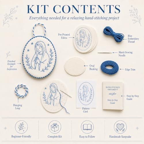 Beginner-Friendly DIY Heirloom Oval Embroidery Ornament Kit Collection, Christmas Embroidery Kit, Threads & Tools, Complete Craft Kits for Adults, Xmas Tree Hanging Decor (Flowers)