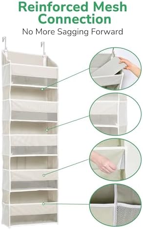 ULG 1-Pack Over Door Organizer with 5 Large Pockets 10 Mesh Side Pockets, 44 lbs Weight Capacity Hanging Storage Organizer with Clear Window for Bedroom Bathroom Kitchen, RV, Camper, Beige