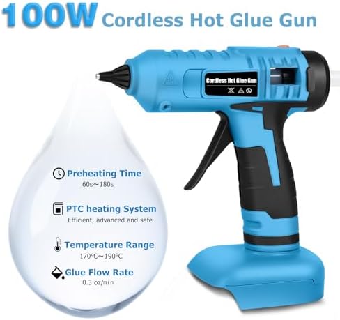 100W Cordless Glue Gun for Makita 18V Battery Users – 60s Heat-Up, Anti-Drip Nozzle, 15V Low Battery Protection, 20 Glue Sticks | DIY Crafts, Home Repair, Holiday Decor, Floral Arrangements