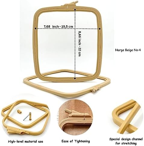 Nurge Square Embroidery Hoop - Plastic Cross Stitch Frame for Needlepoint & Embroidery - Adjustable Craft Hoop - Beige - Set of 4