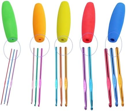 MEYAGO 5PCS Crochet Hook Grips Set Ergonomic Crochet Hook Handle Multi-Size Ergonomic Crochet Hook Handle Attachment - Fits 2mm to 10mm Hooks