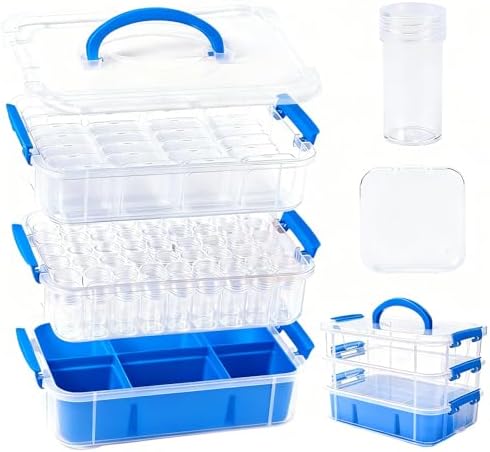 Bead Organizers for Art Craft Storage,3-Tier Stackable Storage Container Box,87 Pieces Plastic Storage Cases Mini Clear Bead Storage Containers Transparent Boxes