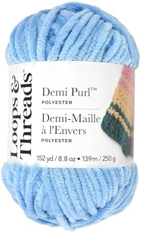 Loops & Threads Demi Purl Yarn – Super Bulky 100% Polyester, Soft Plush Chenille Yarn for Knitting & Crochet, Ideal for Blankets, Hats, Scarves & Crafts, Baltic Sea