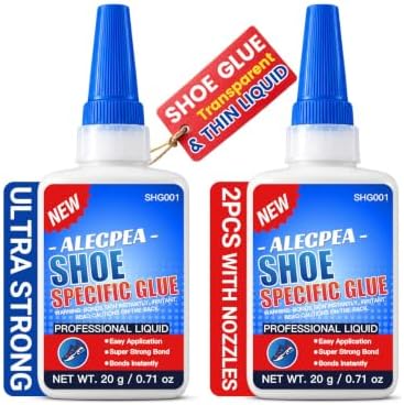ALECPEA Shoe Glue for Sole Repair, Thin Clear Adhesive, 2 X 20g, 6 Tips