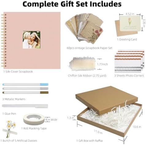 Vienrose Scrapbook Album Gift Set, 10x10 Inch, 80 White Pages, Pink