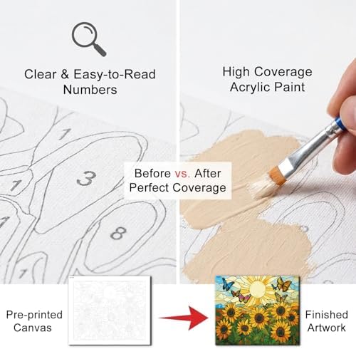 Natuyalo Sunflower Butterfly Paint by Numbers Kit for Adults Beginner, Sunset Landscape Adult Paint by Number Kits on Canvas, DIY Acrylic Painting Kit for Home Wall Decor 16x20 Inch